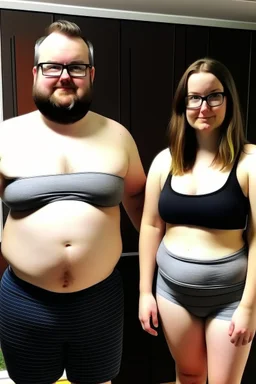 make a skinny fat guy with glasses and a women body