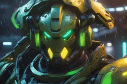 Machine in 8k anime cgi artstyle, orisa them, neon effect, close picture, rain, apocalypse, intricate details, highly detailed, high details, detailed portrait, masterpiece,ultra detailed, ultra quality