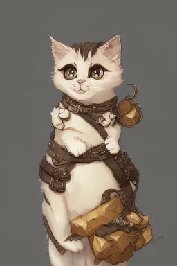 very cute sweet-faced kitten carrying a huge stone on her back on a paved road by Jean-Baptiste Monge golden watercolour and black ink highly detailed elegant intricate very attractive beautiful award winning fantastic view crisp quality in sunshine