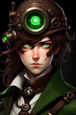 mecanico steampunk con un ojo verde y uno rojo