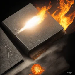 Magic Book papper shine. Meteorite falling in the background. Damascus steel. Fire. Dark element black.