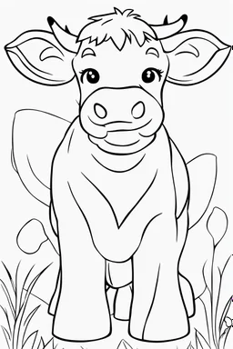 coloring page for kids, COW, thick outline, low details, no shading, no color