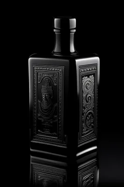 Luxurious Square Black Black Embossed Wine Bottle