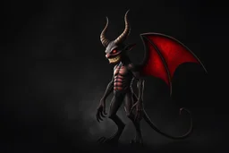 a sinister grinning devil standing facing right