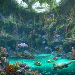 a gorgeous, stunning underwater room with glass wall, livingroom, dark wood floor, foliage, ocean marine life, 8k resolution, high-quality, fine-detail, iridescent, intricate, digital art, detailed matte, volumetric lighting, illustration, 3D octane render, brian froud, howard lyon, selina french, anna dittmann, annie stokes, lisa parker, greg rutowski, George Grie, Ben Goossens, Igor Morski