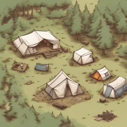 map, camp ground, top view, comic book, sketch, nature,