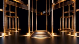 a 3d fractal stage structre made of metallic color 3d structures, pertty artistc background,dynamic lights
