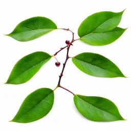 unconnected plum-cherry leaves on white background, stock image