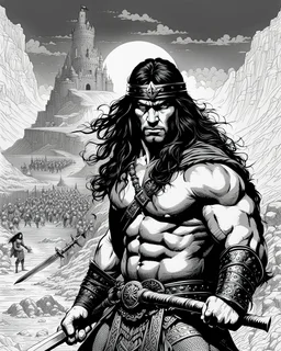 Art illustration lineal art Conan el Bárbaro, calidad ultra, hiperdetallado, 12k