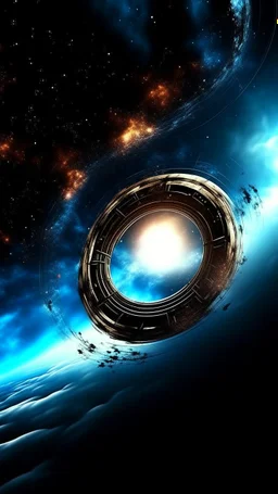 Wormhole apocalypse wipes out Universe. Worm-hole collision explodes in outer space. Epic galaxy with growing black hole. Cinematic interstellar