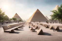 urban design tourist walkway with the pyramids , street seating