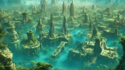 atlantis city under water, a lot of see trees