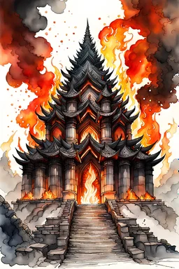 pathfinder temple of fire, ink wash and watercolor, 8k, ArtStation, DeviantArt