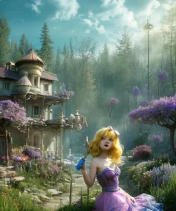 Ultra realistic wonderland photo, happy blonde woman smoking a shisha, blue dress, big purple-cat friend, circus dress style, old school tattoo, smoke, marijuana garden, glow eyes, perfect iris, soft color, highly detailed, unreal engine 5, cinematic, ultra detail, volumetric lighting, high definition.