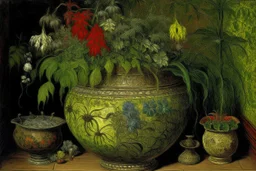 A pot filled with plants painted by John Atkinson Grimshaw