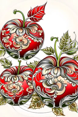 apples in brown and red on a white background in baroque style