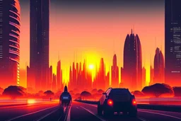 City, avenue, sunset, sci-fi, epic