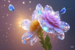 one big crystal subtle flower in a galactic ambiance with a very little beautiful fairy, transparent petals, delicate colors, in the foreground, full of details, smooth, bright sunshine，soft light atmosphere, light effect，vaporwave colorful, concept art, smooth, extremely sharp detail, finely tuned detail, ultra high definition, 8 k, unreal engine 5, ultra sharp focus