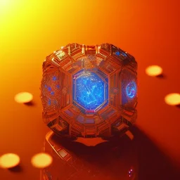 Ring made by wood roots and shreds of glass, orange diamonds sparkles, red rubi fragments around, blue lights reflexes, complex structure, gold details, intricate ring pattern,Unreal Engine 5, macro lens,sharp focus, photorealistic, hyper detailed, studio lighting, neon light ambient, cinematic