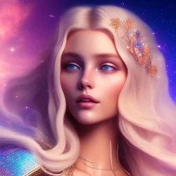  full body white goddess woman glitter smiling long blond hair blue eyes in a galactic ambiance, delicate colors in the foreground, full of details, smooth, light effect，vaporwave colorful, smooth, extremely sharp detail, finely tuned detail, ultra high definition, 8 k, ultra sharp focus