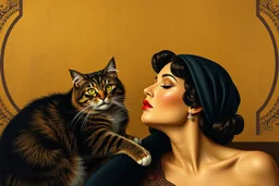 art deco woman with a cat