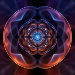 Mesmerizing abstract visual, 3d recursive Symmetrical structure of flowing translucent shapes, centered, soft aesthetic, negetive space.galaxsy background