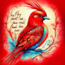 a vibrant digital chalk sketch painting featuring a double exposure image of a beautiful majestic red cardinal, ultra-detailed, within the body of the cardinal is a heart with the words "I AM ALWAYS WITH YOU" in a beautiful script