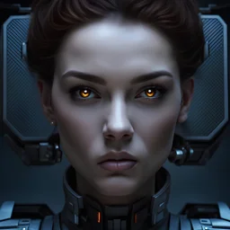 beautiful female captain, high tech, sci fi, vibrant, brown eyes