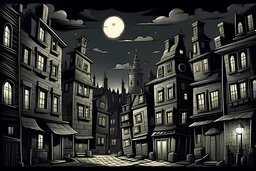 city scape old dark cartoon