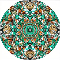 Mandala . Round. The mandala depicts a mystical botanical motive. Thin lines. Ornament. Rich colors.