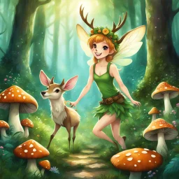 The psychedelic exuberance of Fiona the faery has fun and kisses Deery the deer] [ow tasty these mushrooms are " we are now all dancing all the way to the village: We are laughing loud and loving nature and animals. This is a so great adventure for a ranger: being the Lover of the forest!]