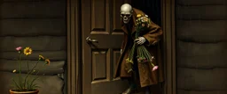painted by Rembrandt, Maya is standing in the doorway with one hand still on the handle. She looks surprised, but not frightened. The zombie is wearing an old brown coat with patches on the elbows. His shoes don't match. What's surprising is that he's carrying a bunch of wildflowers. One of them has slipped from his hand and landed upside down on the porch. The rain is falling everywhere except on the flowers. That's a little strange. The story doesn't mention it.