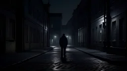 A lonely man in a lonely street with dark theme