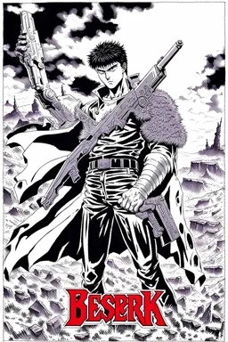 Guts from Berserk holds a revolver gun to his head.