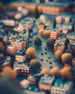 Tilt-shift photography of a city with a bunch of trees
