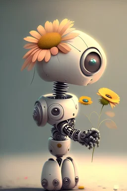 cute roboter plückt eine blume