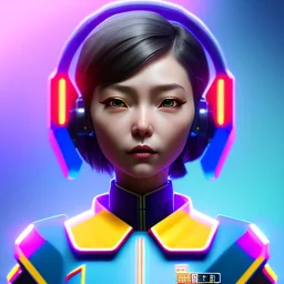 waitress cyber woman, asian, rounded face, blue short hair, purpurin, striped shirt, vibrant color, highly detailed, art stations, concept art, smooth, unreal engine 5, god rays, ray tracing, RTX, lumen lighting, ultra detail, volumetric lighting, 3d, finely drawn, high definition, high resolution.