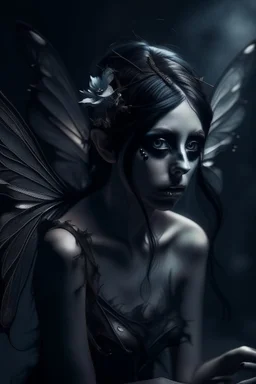 Dark fairy with beautiful wings looking scared