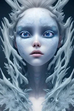 icy blue, anime, mutated human,tears, crying, sad, fae, majestic, ominous, ice, plants, wildflower, facepaint, intricate, oil on canvas, masterpiece, expert, insanely detailed, 4k resolution, retroanime style, cute big circular reflective eyes, cinematic smooth, intricate detail , soft smooth lighting, soft pastel colors, painted Rena
