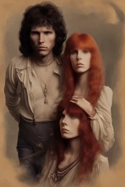 Jim Morrison and Pamela Courson ,music, NSFW, watermark, bohemian style , blurry,beautiful faces,elegant,roses, fantasy by anni dittman