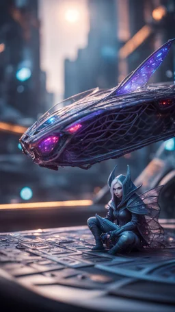 Illithid with butterfly wings frozen in net sitting on roof of a Lamborghini space ship, bokeh like f/0.8, tilt-shift lens 8k, high detail, smooth render, down-light, unreal engine, prize winning