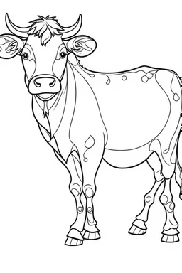 coloring page for kids, COW, thick outline, low details, no shading, no color