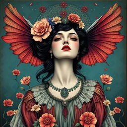 Digital illustration of a Vintage Surreal Illustration by Catrin Welz-Stein, Art and Design, sharp focused, with striking vibrant colors, perfectly centered designed and finished, intricately detailed, extremely beautiful female figure, pure surrealism, a magical image, an extraordinary masterpiece