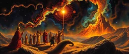 goa trance poster, So the people came to Moses and said, “We have sinned, because we have spoken against the Lord and against you; intercede with the Lord, that He will remove the serpents from us.” And Moses interceded for the people. 8 Then the Lord said to Moses, “[a]Make a fiery serpent, and put it on a flag pole; and it shall come about, that everyone who is bitten, and looks at it, will be healed by rays.” painted by Escher and Rembrandt