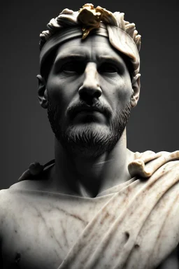 Ultra Realistic image, Roman sculpture, white marble material, Lionel Messi, gold crown of natural thorns, god crown, Renaissance style, sun rays background, waist up portrait, epic, celestial, cinematic lighting, God lights, 4k resolution, smooth details, soft lighting, unreal engine 5, art station, substance 3d.