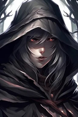 Anime, Female Bloodborne boss, big female, curvy, hood, face not visible