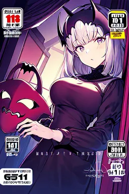 girl with demon mask in the middle of the room, line arts, manga cover