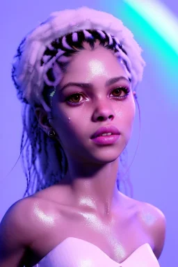 Shakira artist, Realistic image, natural waist up portrait, natural busty , perfect eyes, glow, circle iris, eye liner. spray line make up, glow. lips, gold. big rings piercing, led ornament. coat, vibrant color, highly detailed, art stations, concept art, smooth, unreal engine 5, god lights, ray tracing, RTX, lumen lighting, ultra detail, volumetric lighting, 3d, finely drawn, high definition, 4k.