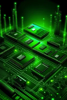 webpage background image, electrical diagram, green background, computer chips circuit, capacitors, leds