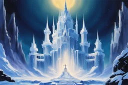 masterpiece, best quality, john Harris style, retro anime style, serious 1990s OVA anime style,intricate ice castle